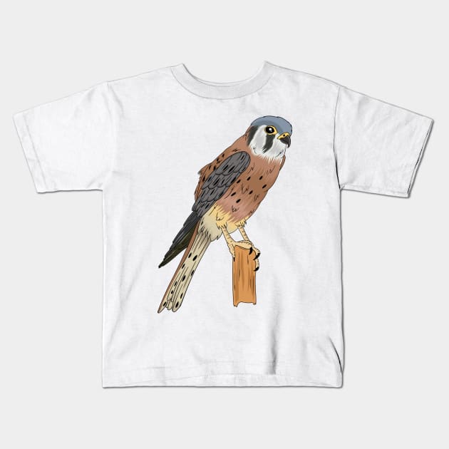 American Kestrel bird illustration Kids T-Shirt by Cartoons of fun